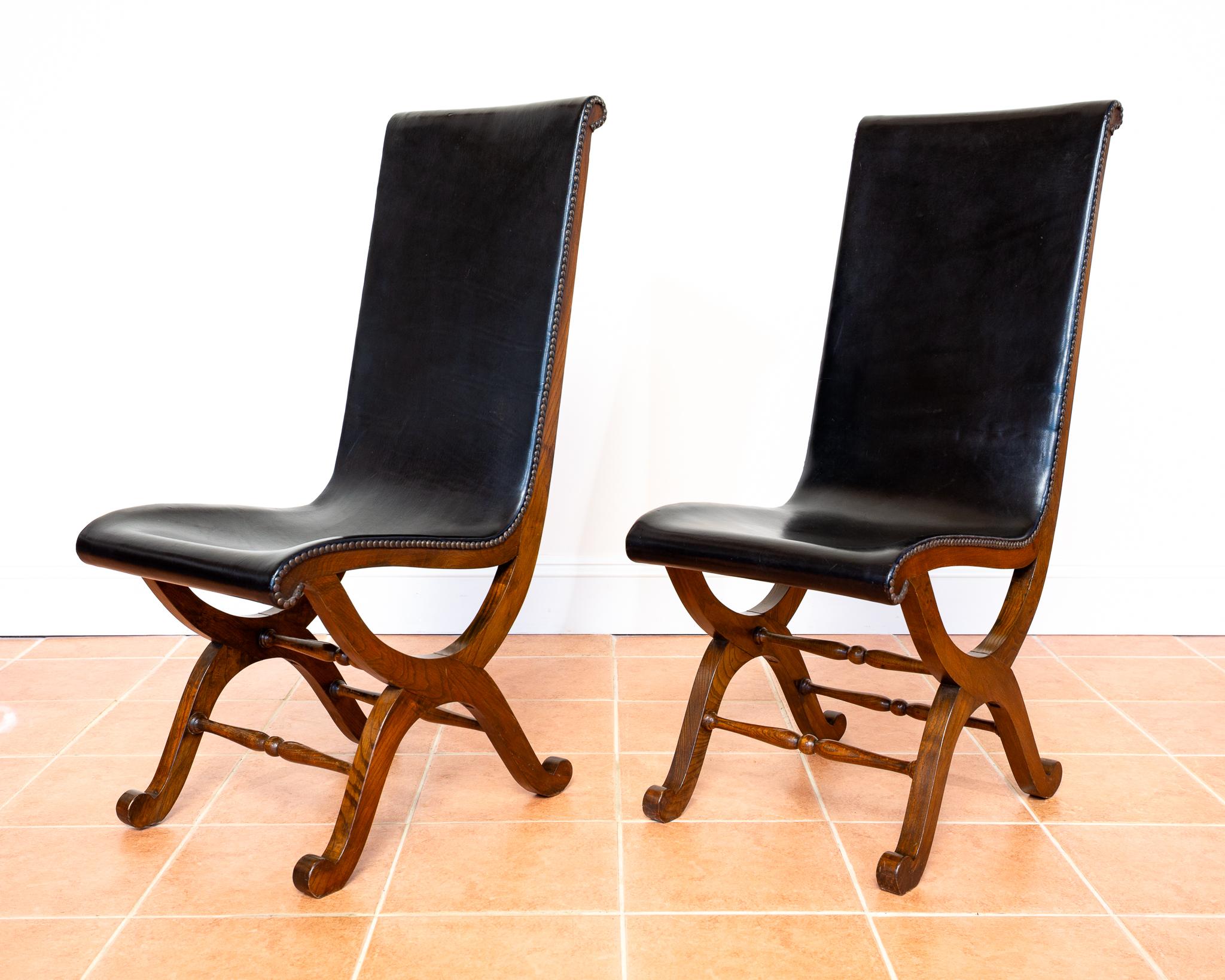 8 Sedie da pranzo in pelle di Oak spagnolo Pierre Lottier Valmazan Mid Century in vendita 2
