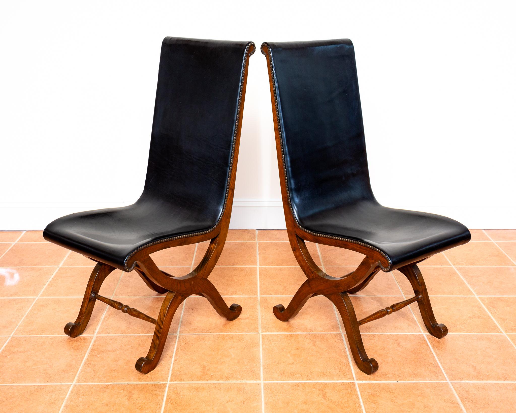 8 Sedie da pranzo in pelle di Oak spagnolo Pierre Lottier Valmazan Mid Century in vendita 4