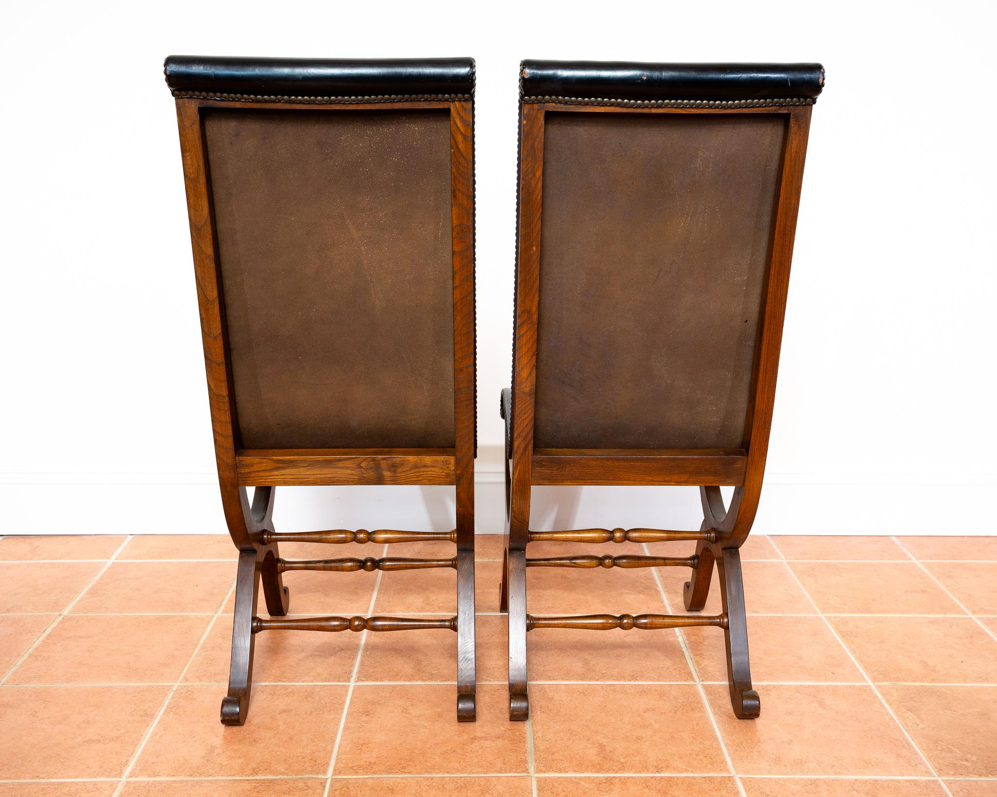8 Sedie da pranzo in pelle di Oak spagnolo Pierre Lottier Valmazan Mid Century in vendita 10