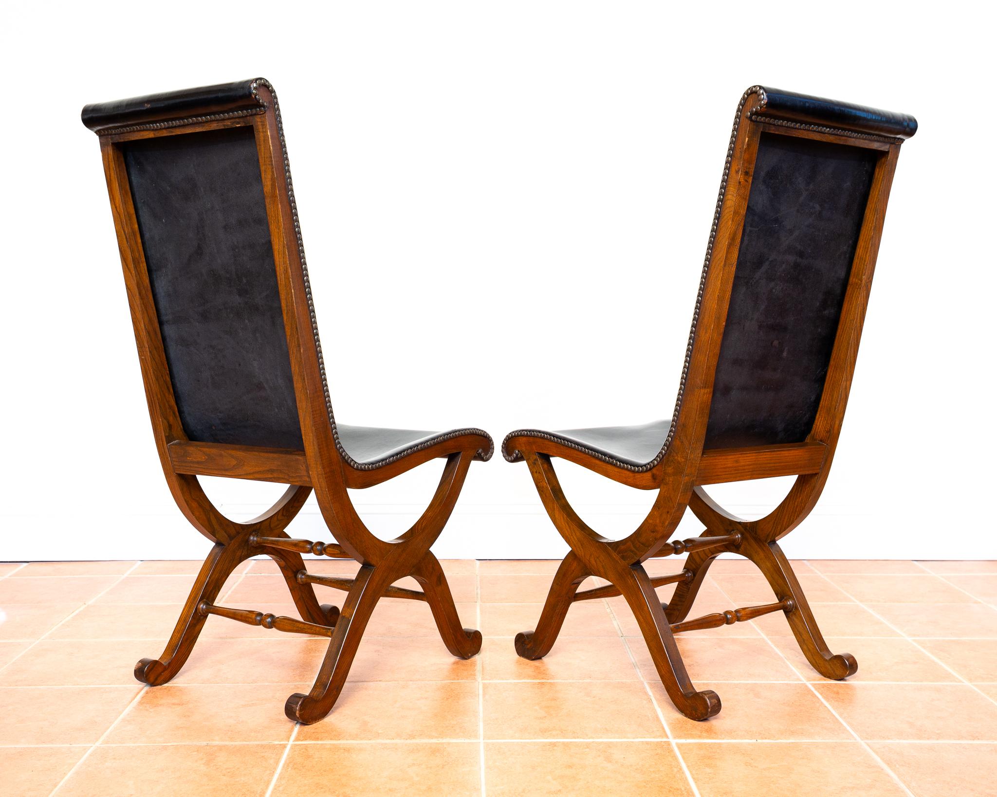 Spagnolo 8 Sedie da pranzo in pelle di Oak spagnolo Pierre Lottier Valmazan Mid Century in vendita