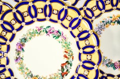 8 Spode Aesthetic Movement Hand Painted Blue & Ivory Floral Dessert Plates