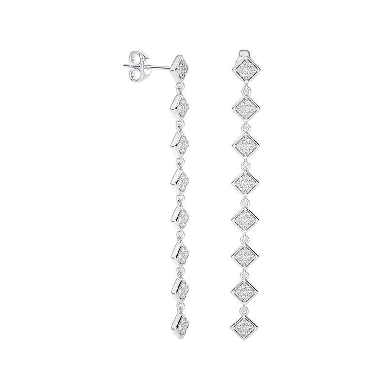 Moderne Boucles d'oreilles longues en or blanc 14 carats avec diamants 0,5 carat 8 carrés collection clair de lune en vente