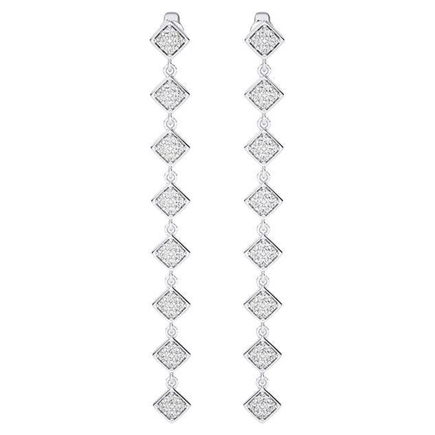 0.5 Ctw diamond 8 square 14K White gold long earrings moonlight collection