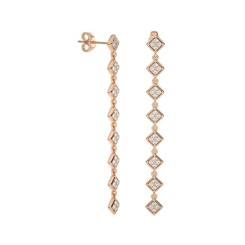 0,5 Ctw Diamant 8 quadratische Teile 14K Roségold lange Ohrringe moonlight Kollektion (Moderne) im Angebot
