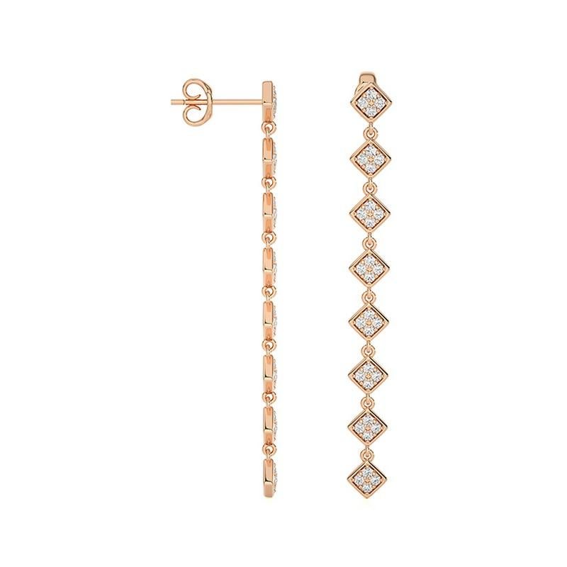 0,5 Ctw Diamant 8 quadratische Teile 14K Roségold lange Ohrringe moonlight Kollektion (Rundschliff) im Angebot