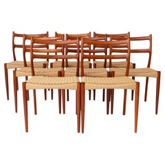 8 Søren Ladefoged chairs, teak, 1960s, papercord seat, dining chairs, set of 8