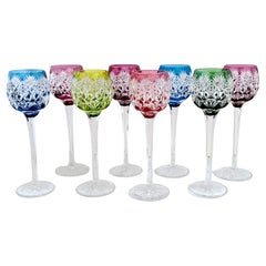 8 St. Louis Cut Crystal Florence Pattern Cut to Clear Gemstone Goblets