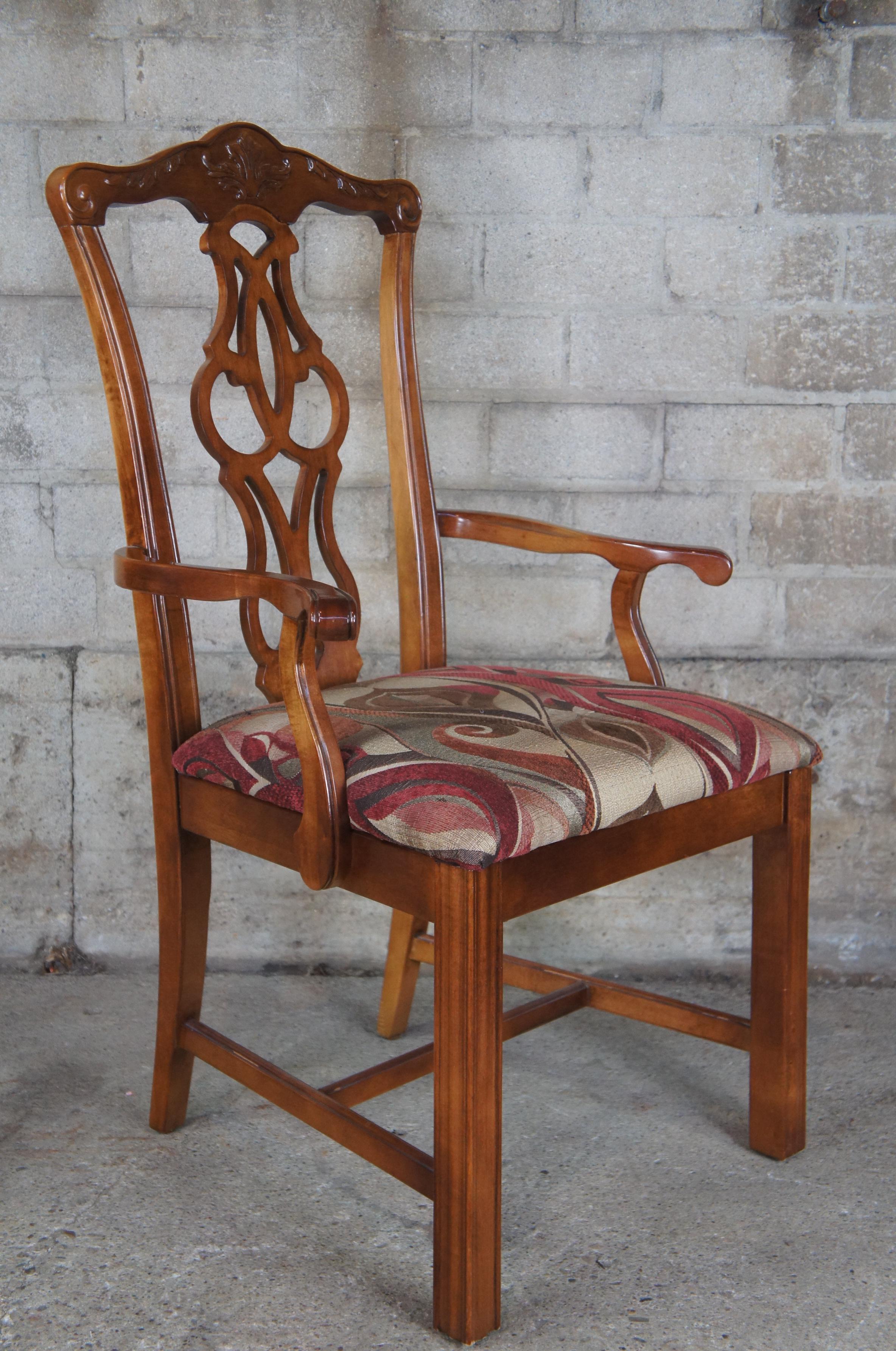 8 Stanley Furniture Traditional Cherry Chippendale Dining Side Arm Chairs Vtg In Good Condition In Dayton, OH