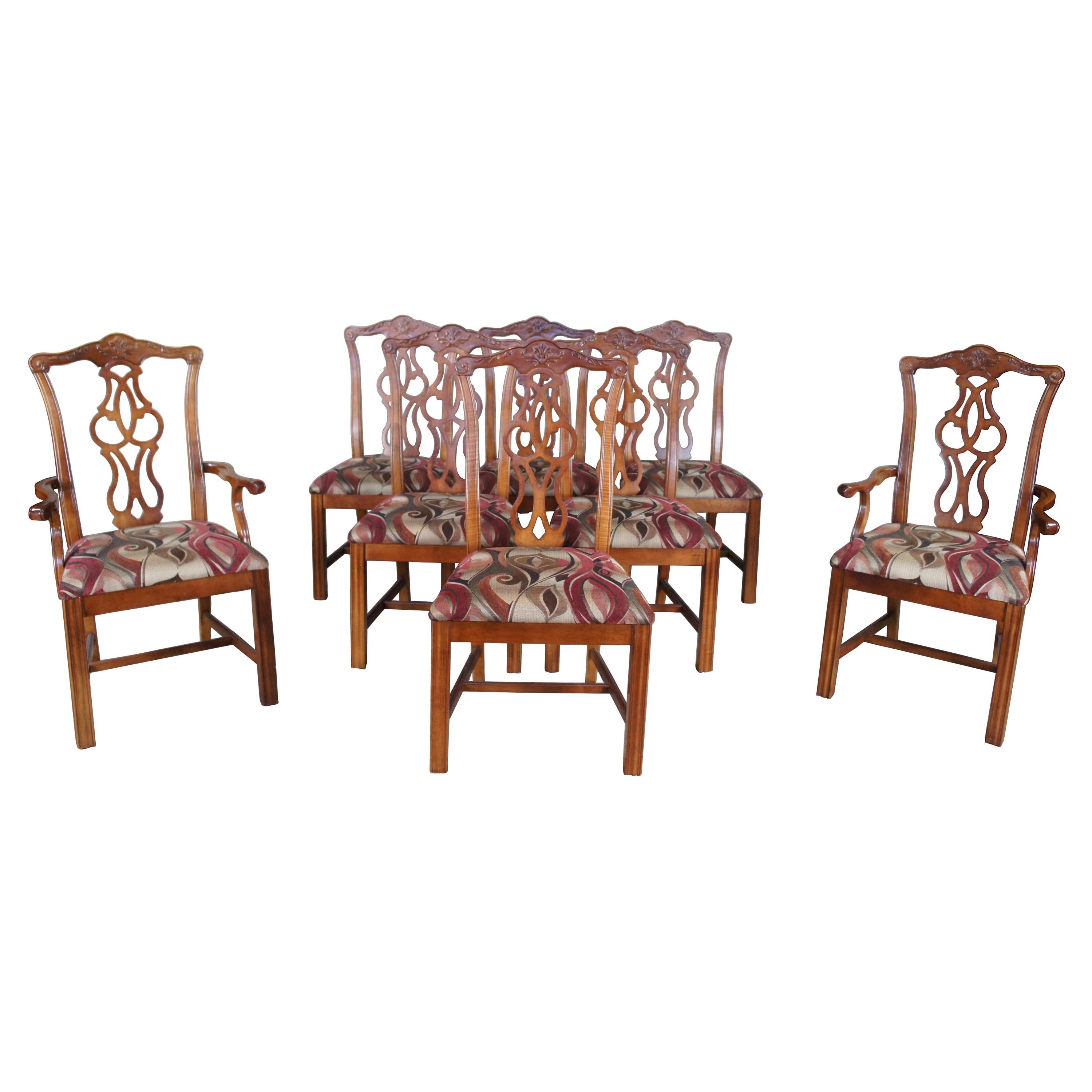 8 Stanley Furniture Traditional Cherry Chippendale Dining Side Arm Chairs Vtg