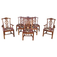 Vintage 8 Stanley Furniture Traditional Cherry Chippendale Dining Side Arm Chairs Vtg