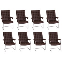 8 Stendig Leather and Steel Cantilevered Dining Chairs