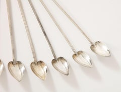 8 Sterling Silver Cocktail Heart Shaped Spoons/Straws