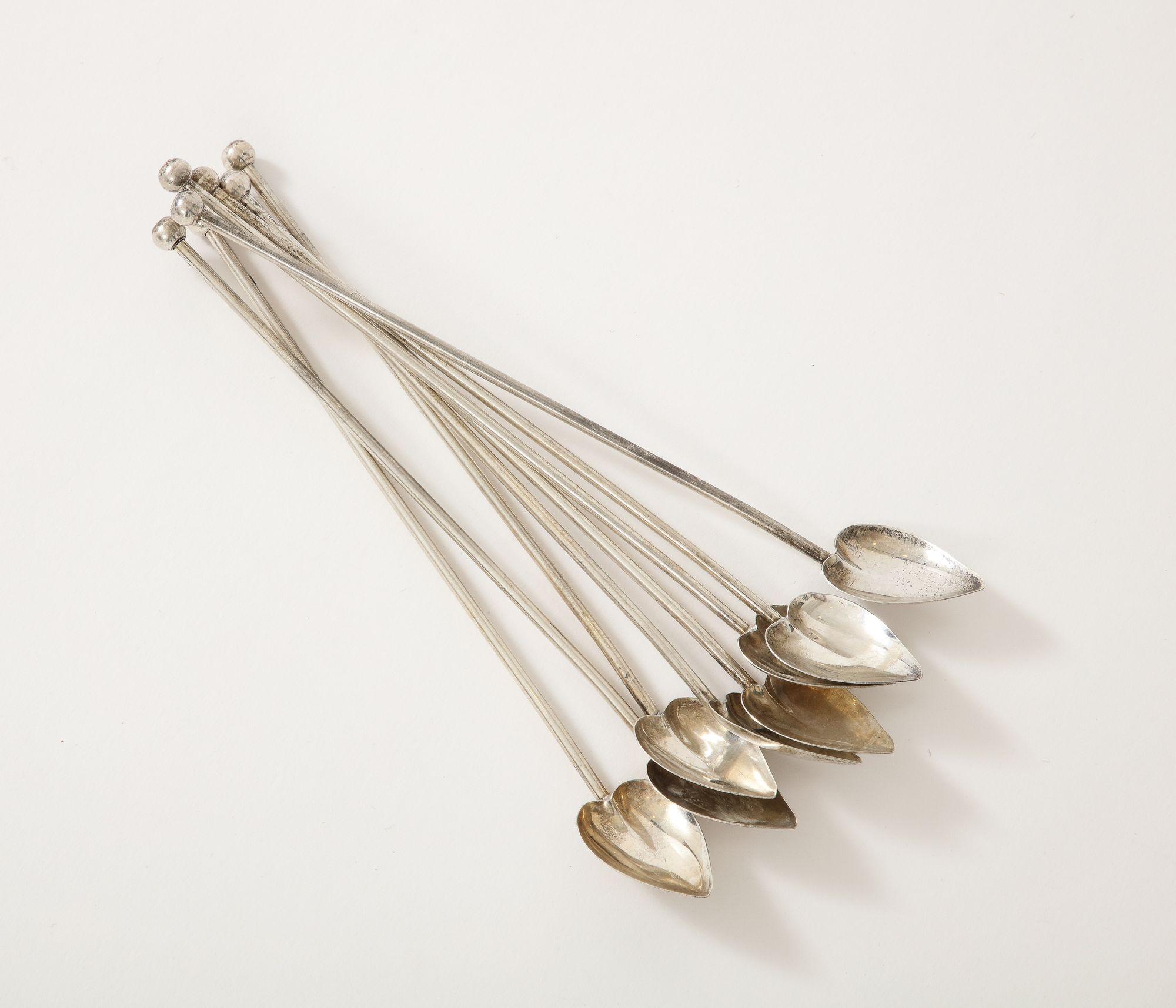 8 Sterling Silver Cocktail Heart Shaped Spoons/Straws For Sale 1