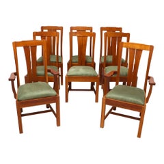 8 Stickley Style Arts & Crafts Slat Back Cherry Dining Chairs 20thC