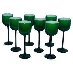 8 Tall Carlo Moretti Vibrant Green & White Cased Goblets. Vintage Circa 1960's