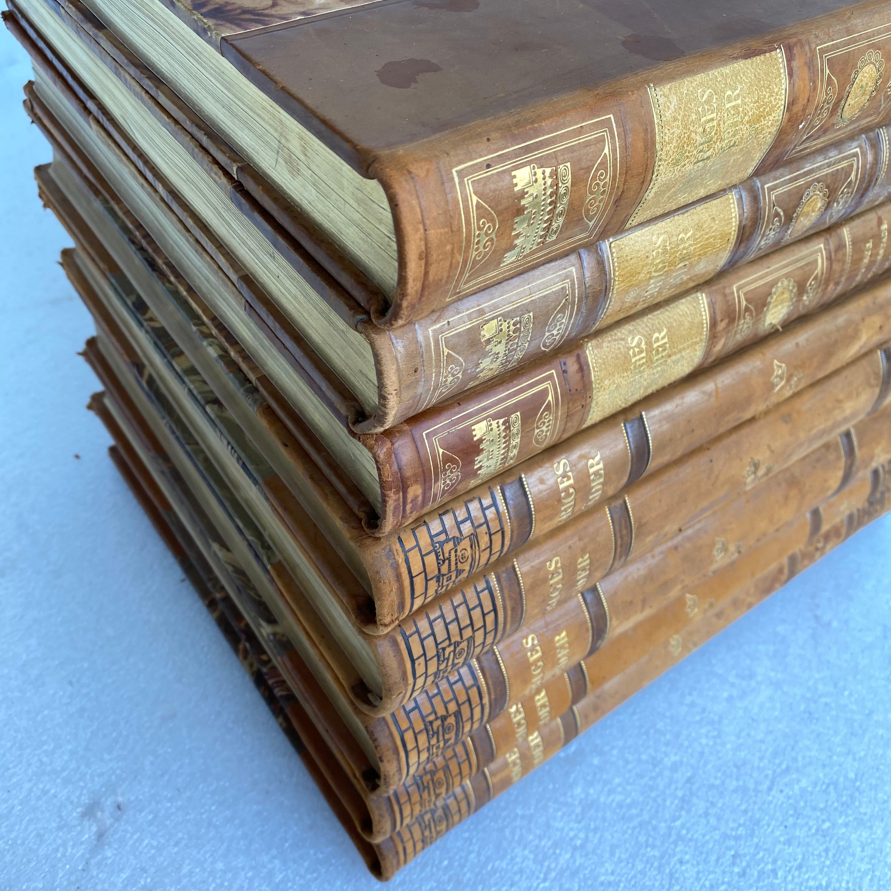 Dekorative skandinavische antike ledergebundene Bücher im Angebot 4