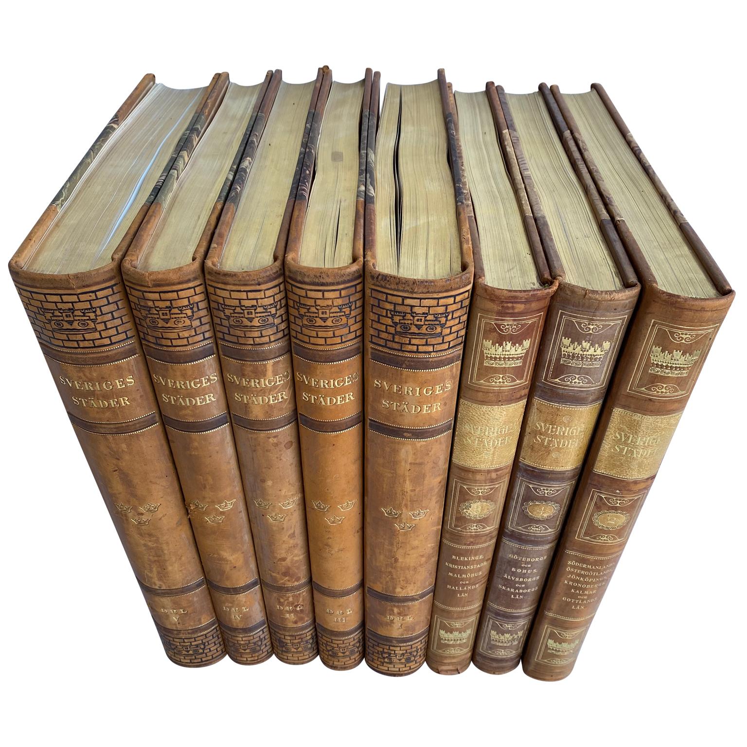 Hand-Crafted Decorative Scandinavian Antique Leather-Bound Books For Sale