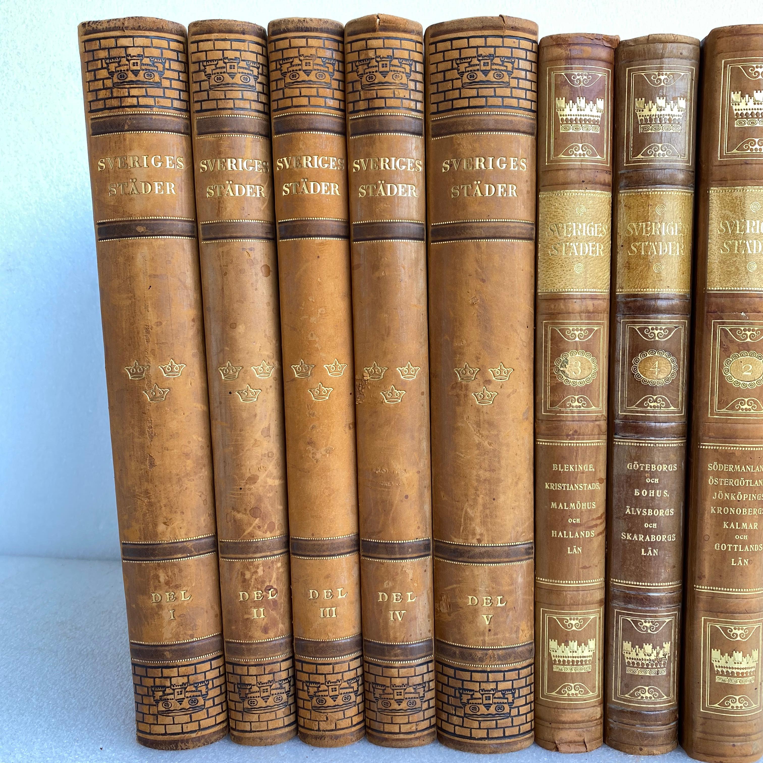 Decorative Scandinavian Antique Leather-Bound Books In Good Condition For Sale In Haddonfield, NJ