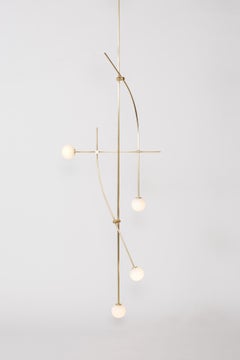 8' Tall Tempo Chandelier in Brass with Handblown Glass Globes