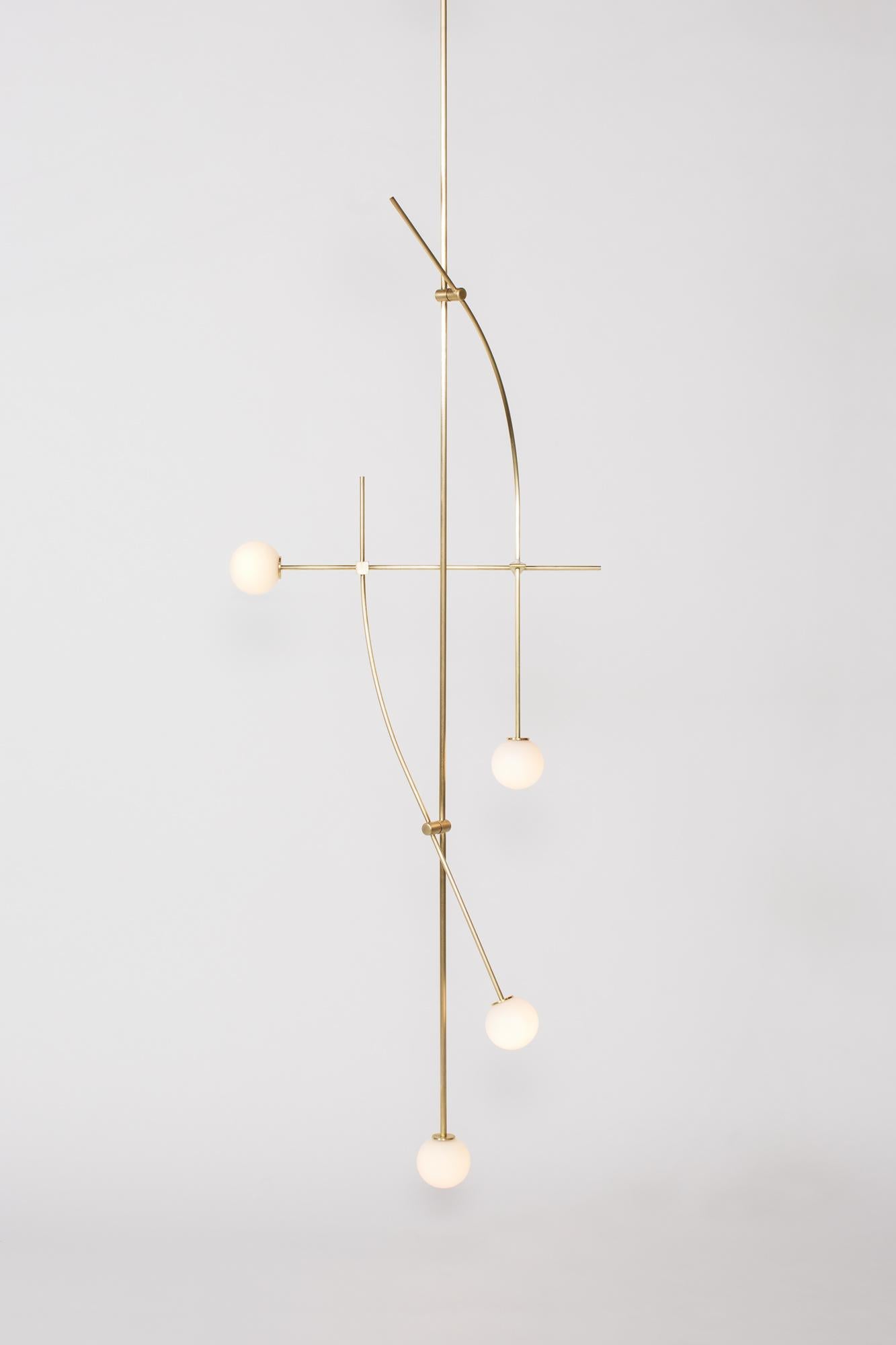 8' Tall Tempo Chandelier in Brass with Handblown Glass Globes For Sale 1