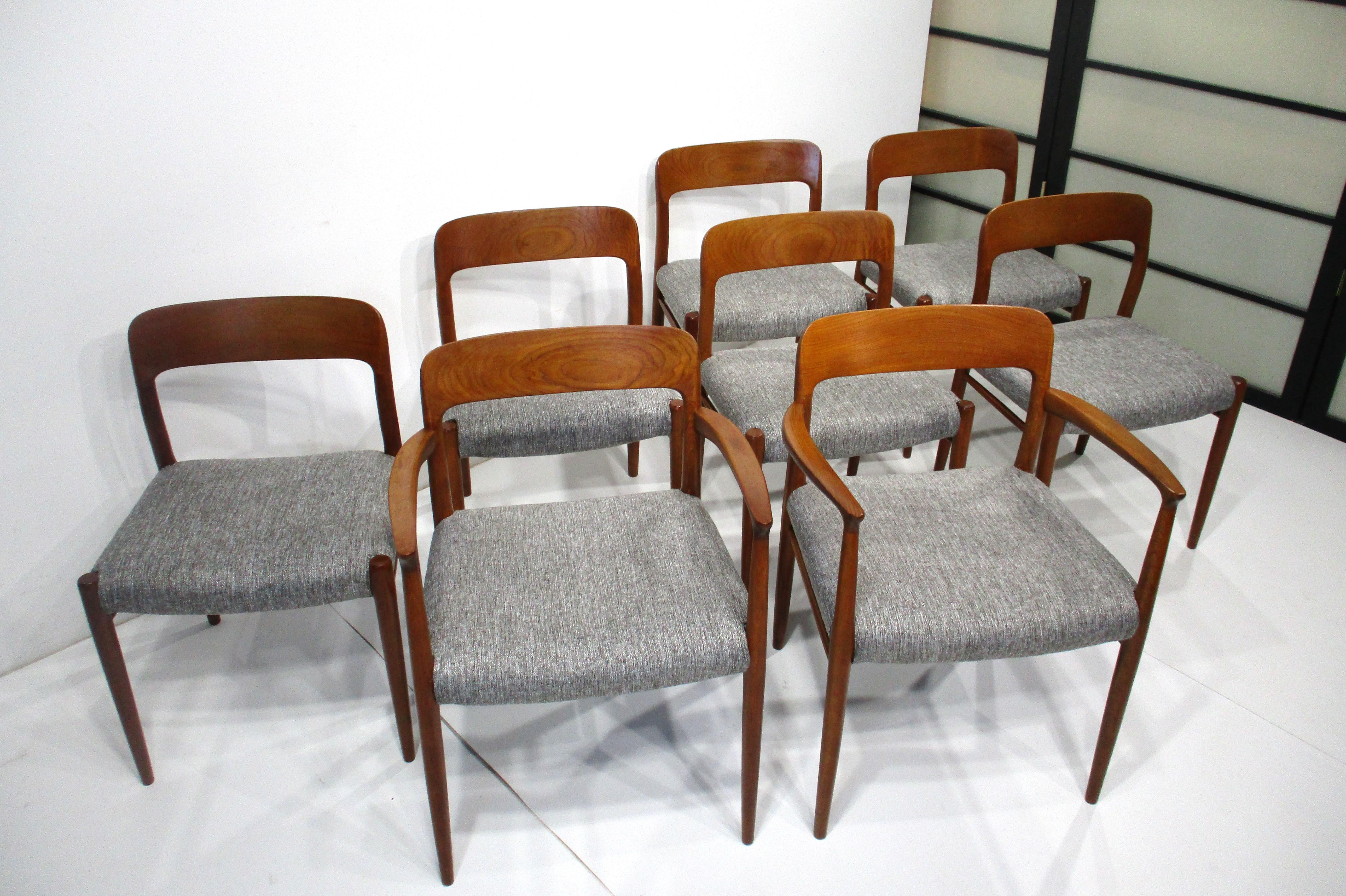 8 Teak Upholstered Dining Chairs by Niels O. Moller for J.L. Moller Denmark 11