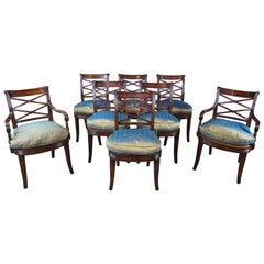 8 Theodore Alexander Flamed Mahogany X Back Caned Regency Dining Chairs 4100-902
