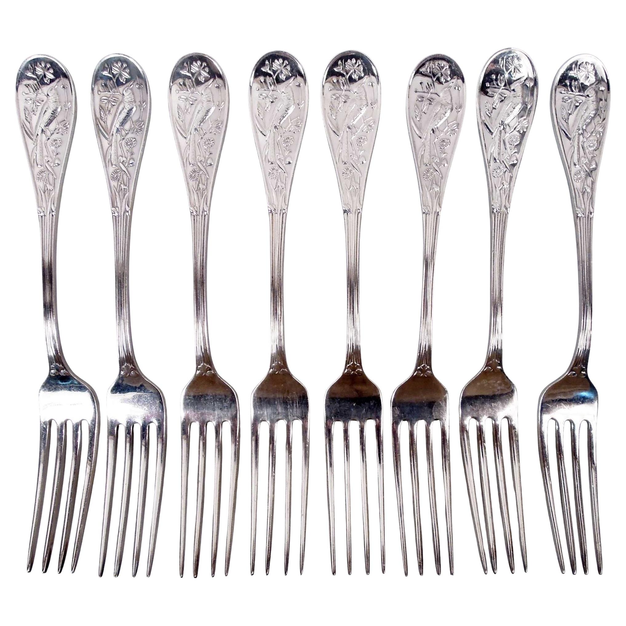 8 Tiffany Audubon Sterling Silver Luncheon Forks