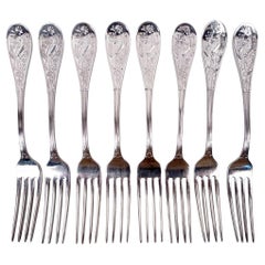 8 Tiffany Audubon Sterling Silver Luncheon Forks