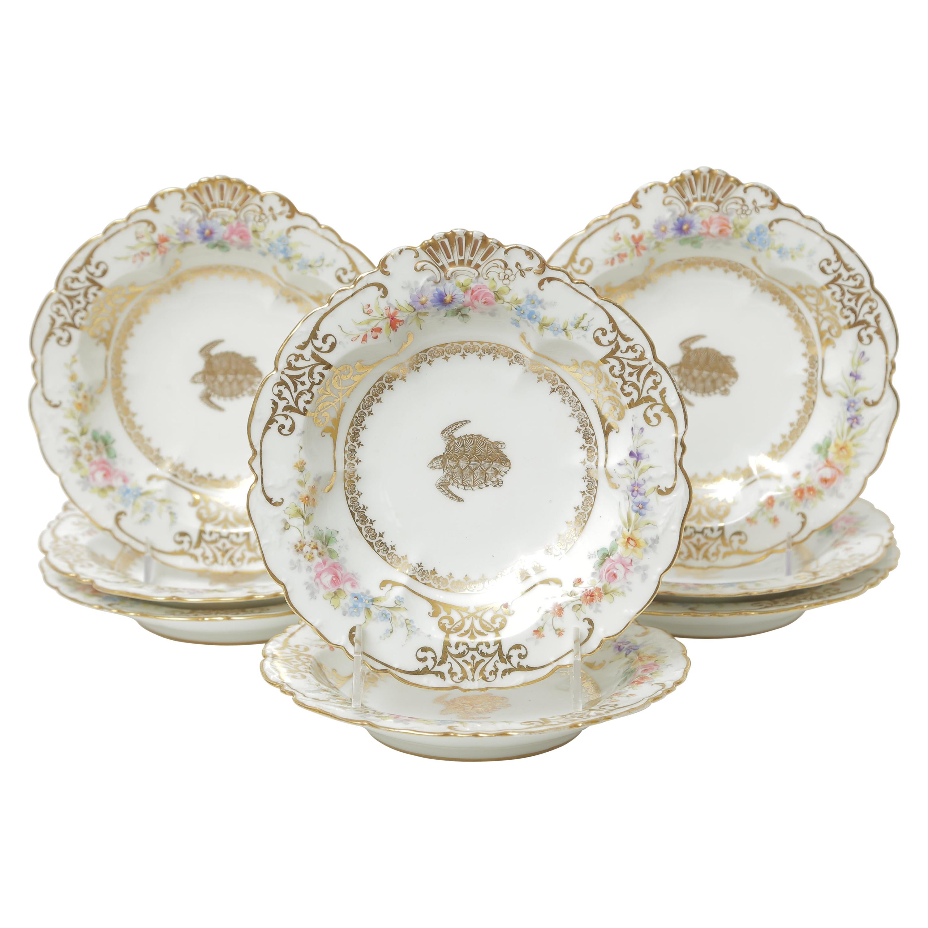 8 Turtle Soup Bowls, Antique Limoges, Rare and Whimsical, circa 1890