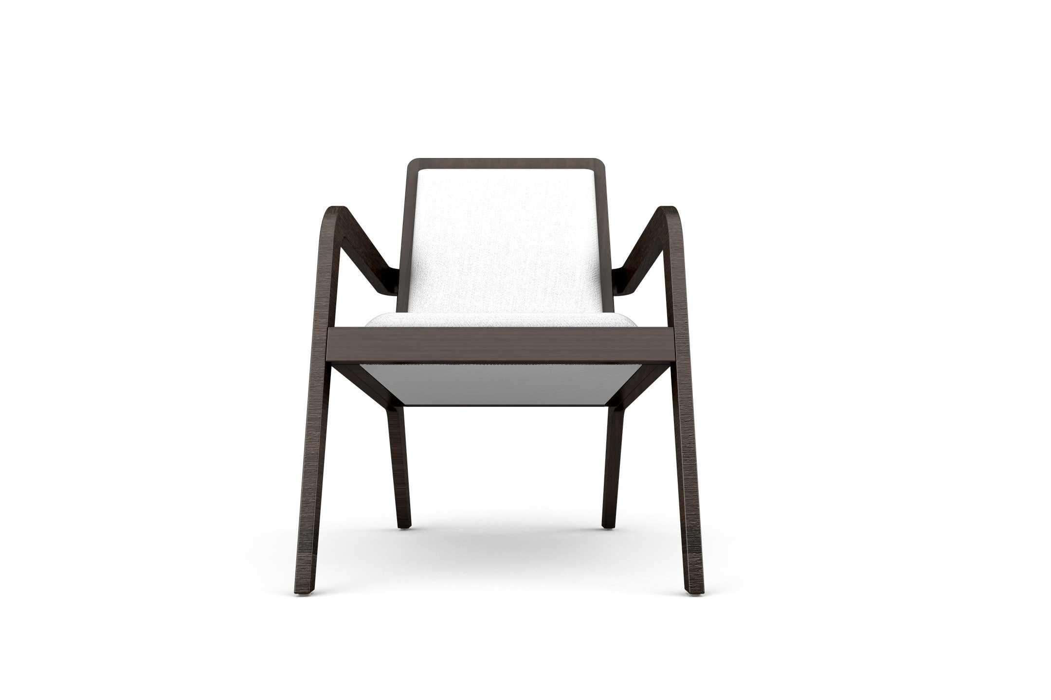 The Umbra armchair has an embracing and minimalistic design, playing with slim silhouettes and contrasts it gives a sense of comfort to the eye. Its structure is shaped from stained wood with an upholstered seat and back which can be completely