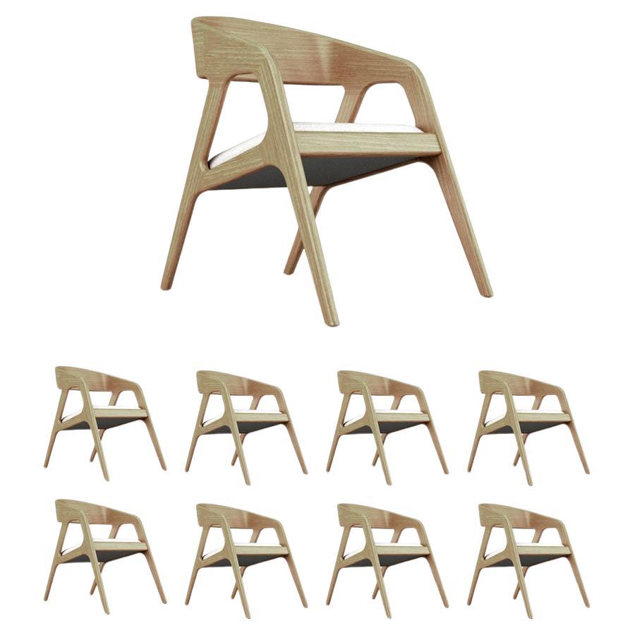 8 fauteuils Vertex, fauteuil moderne et minimaliste en chêne avec assise tapissée en vente