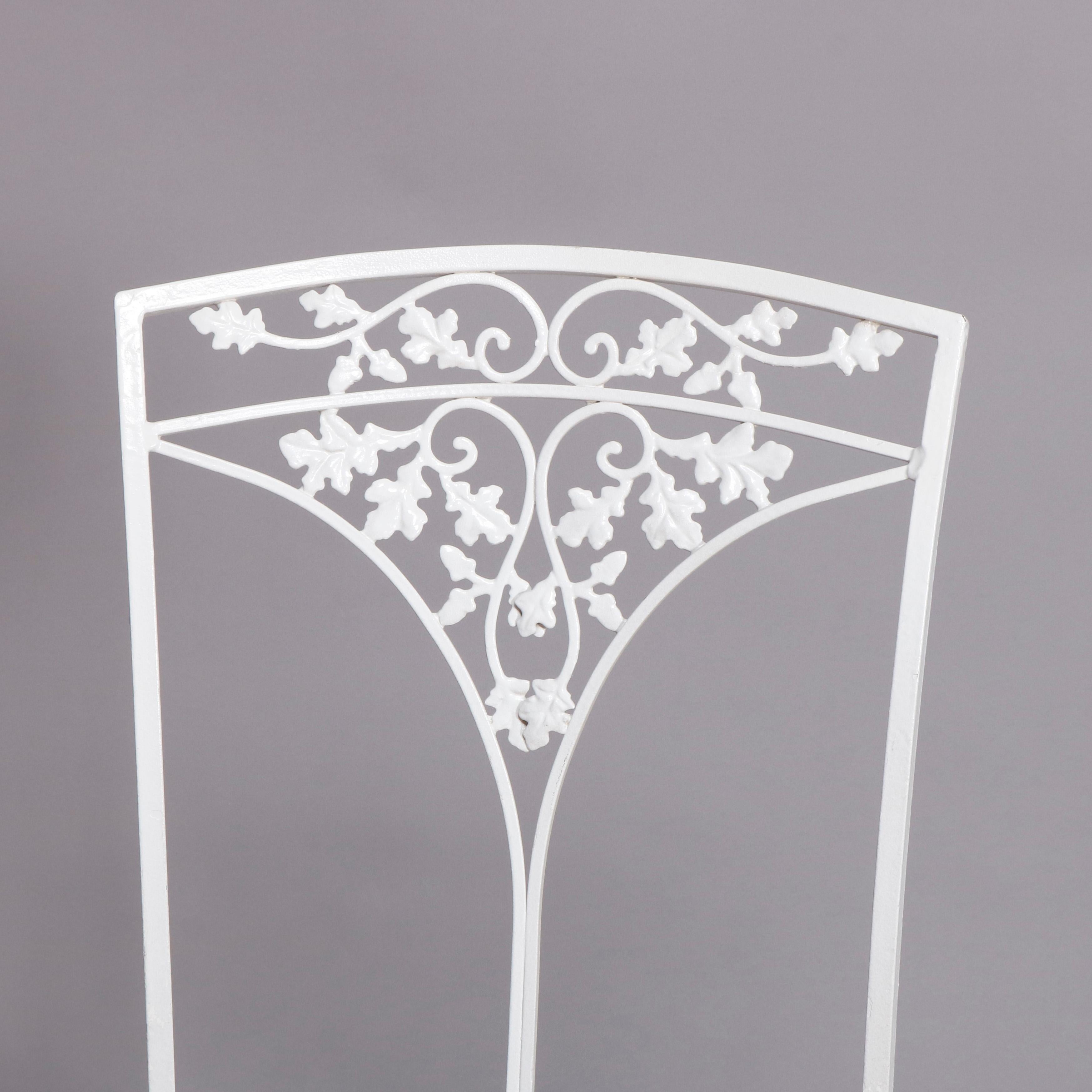 American 8 Victorian Style Wrought Iron Foliate Form White Painted Patio Chairs