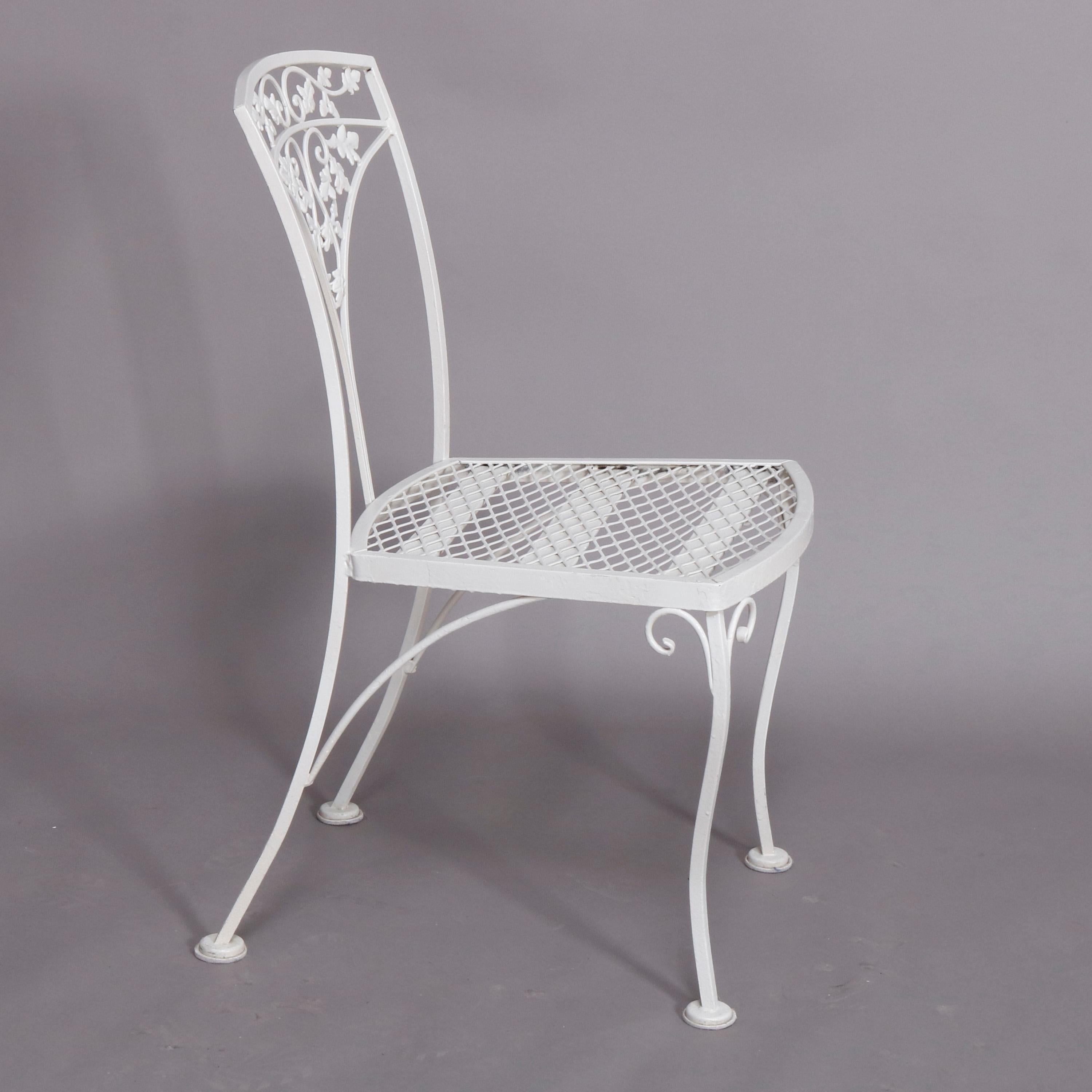 8 Victorian Style Wrought Iron Foliate Form White Painted Patio Chairs In Good Condition In Big Flats, NY