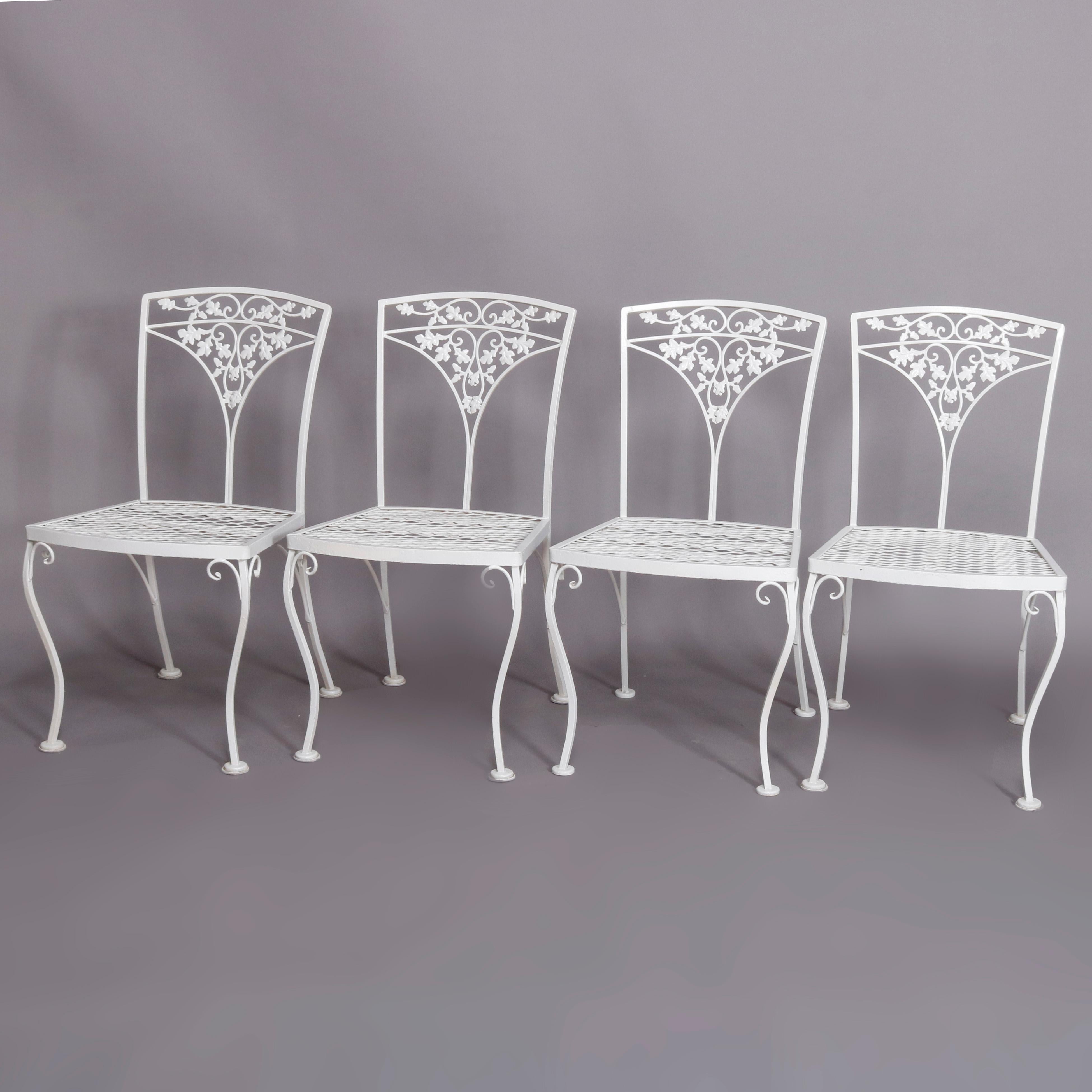 8 Victorian Style Wrought Iron Foliate Form White Painted Patio Chairs 2