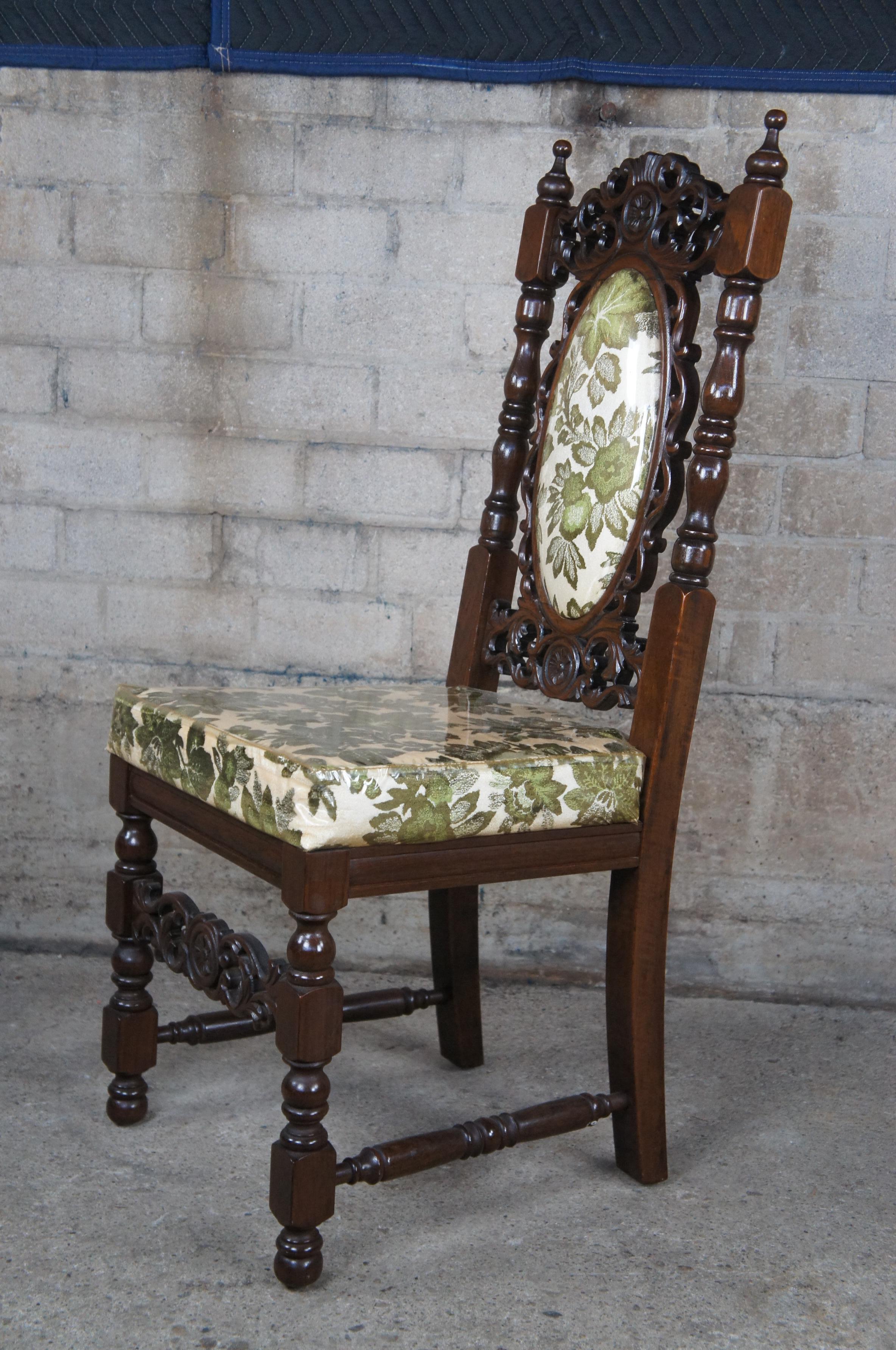 8 Vintage 20th Century Charles II Carolean Style Carved Oak Dining Room Chairs For Sale 5