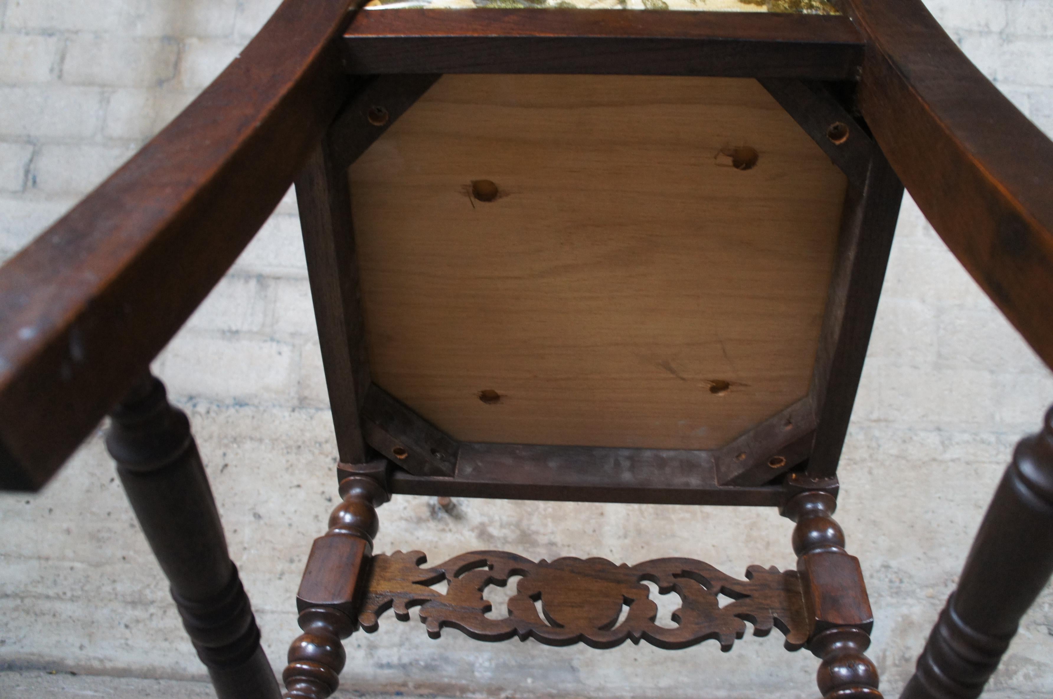 8 Vintage 20th Century Charles II Carolean Style Carved Oak Dining Room Chairs For Sale 7