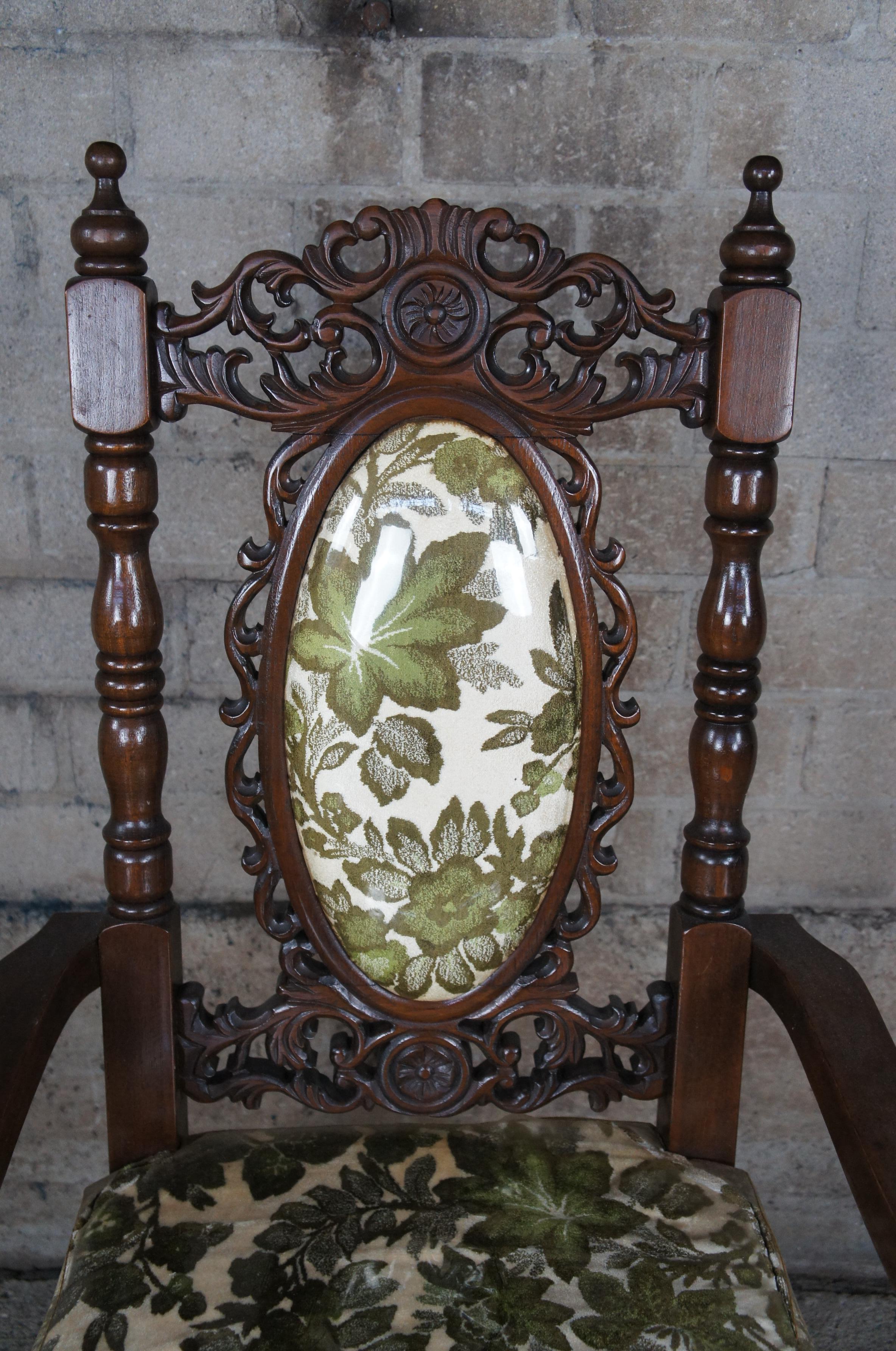 Late 20th Century 8 Vintage 20th Century Charles II Carolean Style Carved Oak Dining Room Chairs For Sale