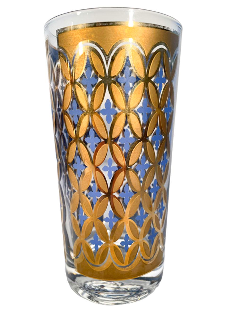 8 Vintage 22k Gold over Blue Enamel Highball Glasses Designed by Irene Pasinski In Good Condition In Nantucket, MA
