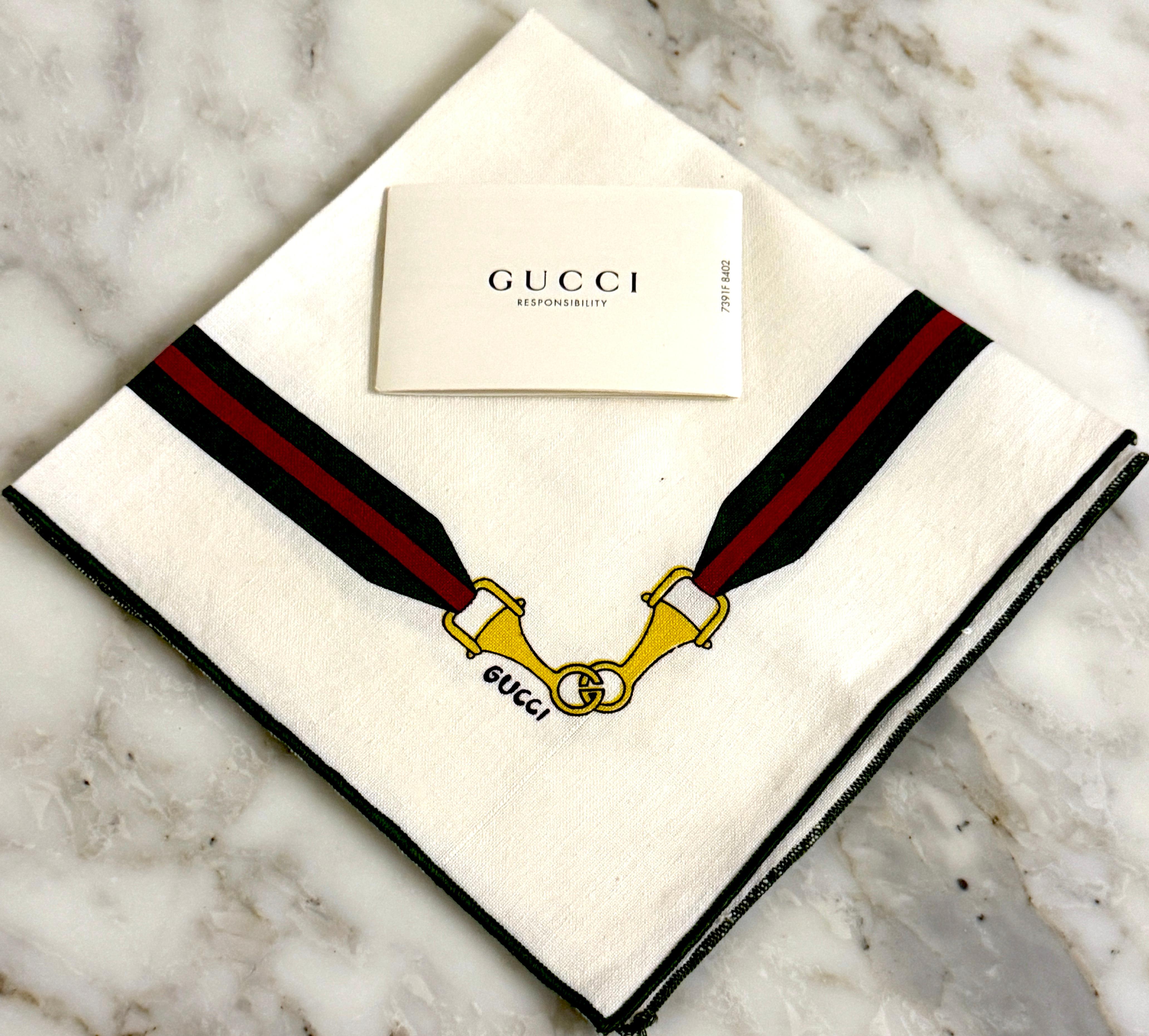 8 Vintage Aldo Gucci Equestrian Napkins with Horsebit Motif, Signed, 1980s For Sale 2