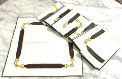 8 Vintage Aldo Gucci Equestrian Napkins with Horsebit Motif, Signed, 1980s