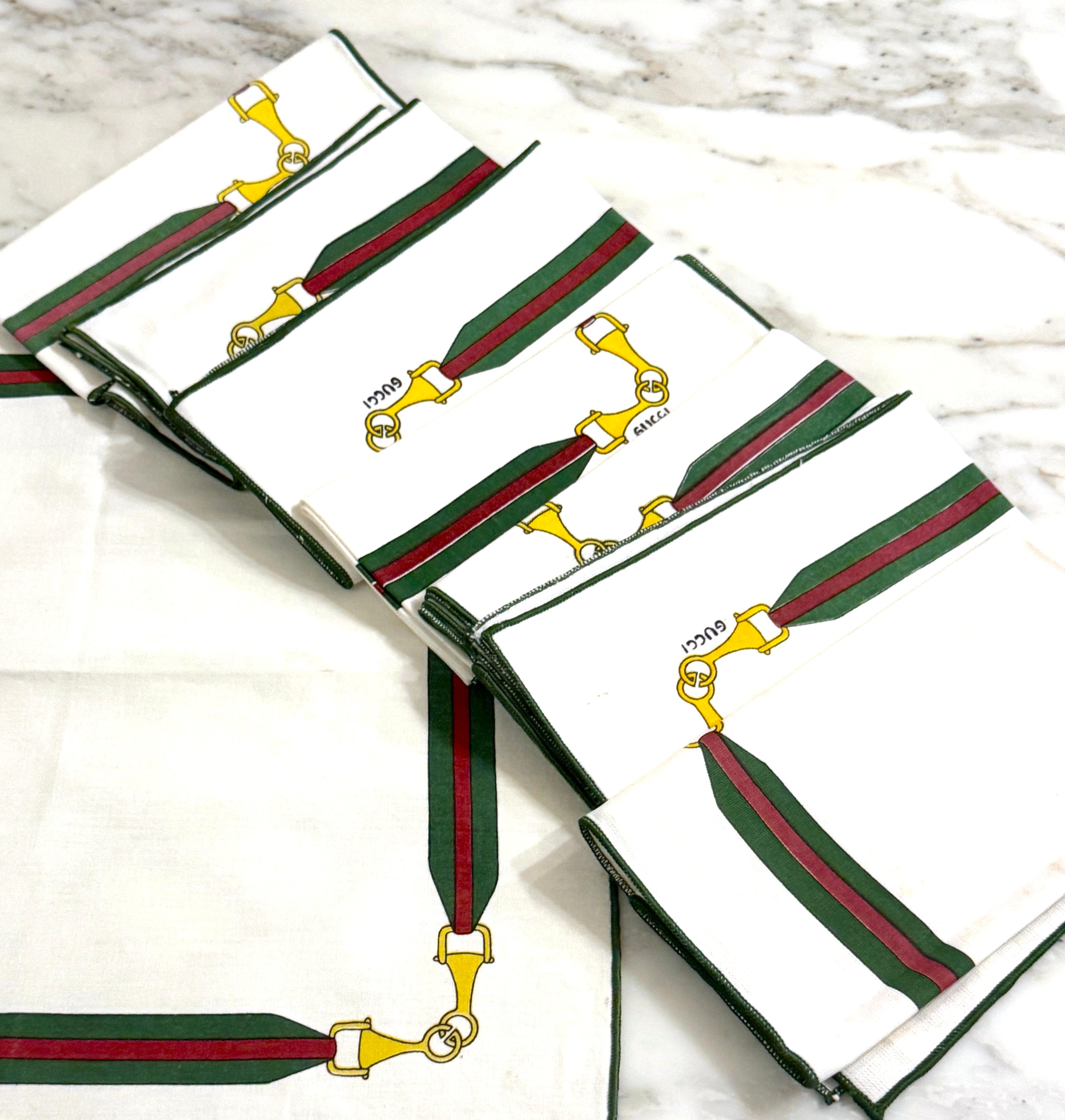 Modern 8 Vintage Aldo Gucci Equestrian Napkins with Horsebit Motif, Signed, 1980s For Sale