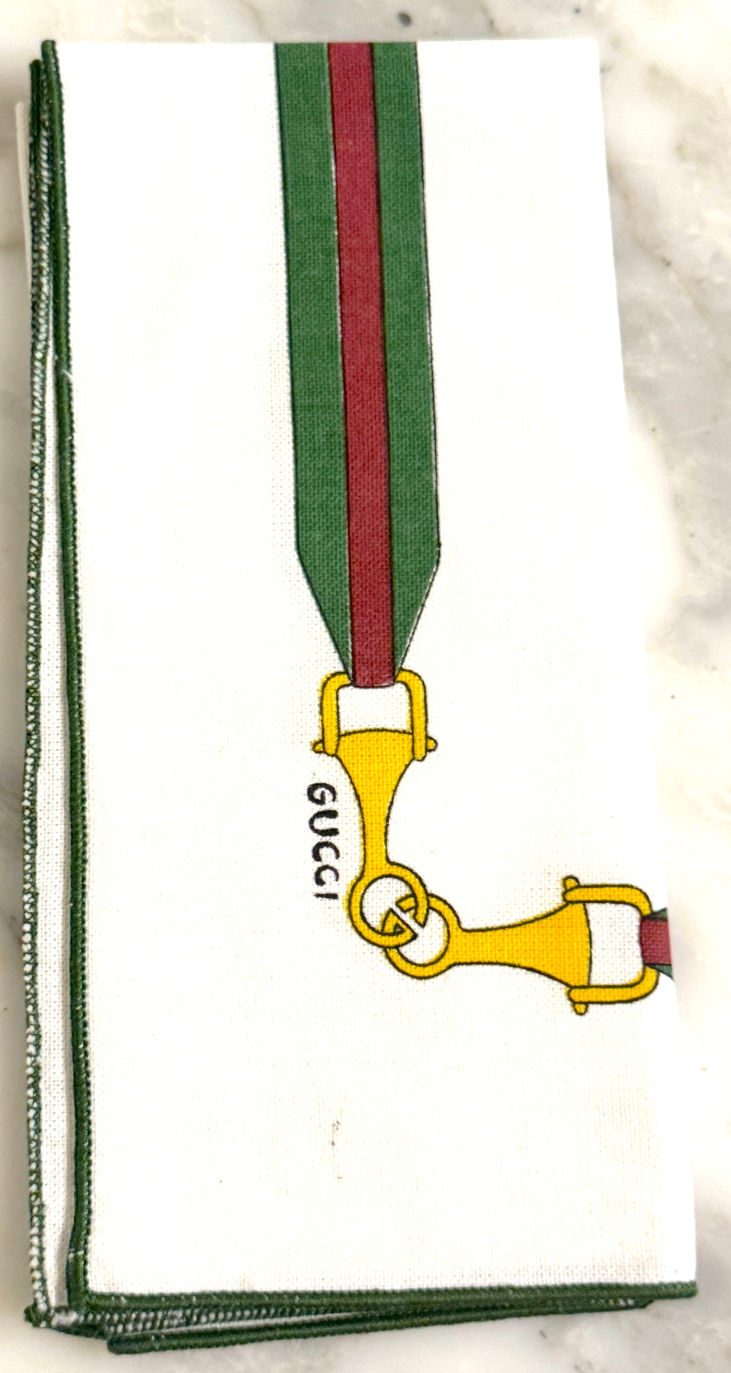 Italian 8 Vintage Aldo Gucci Equestrian Napkins with Horsebit Motif, Signed, 1980s For Sale