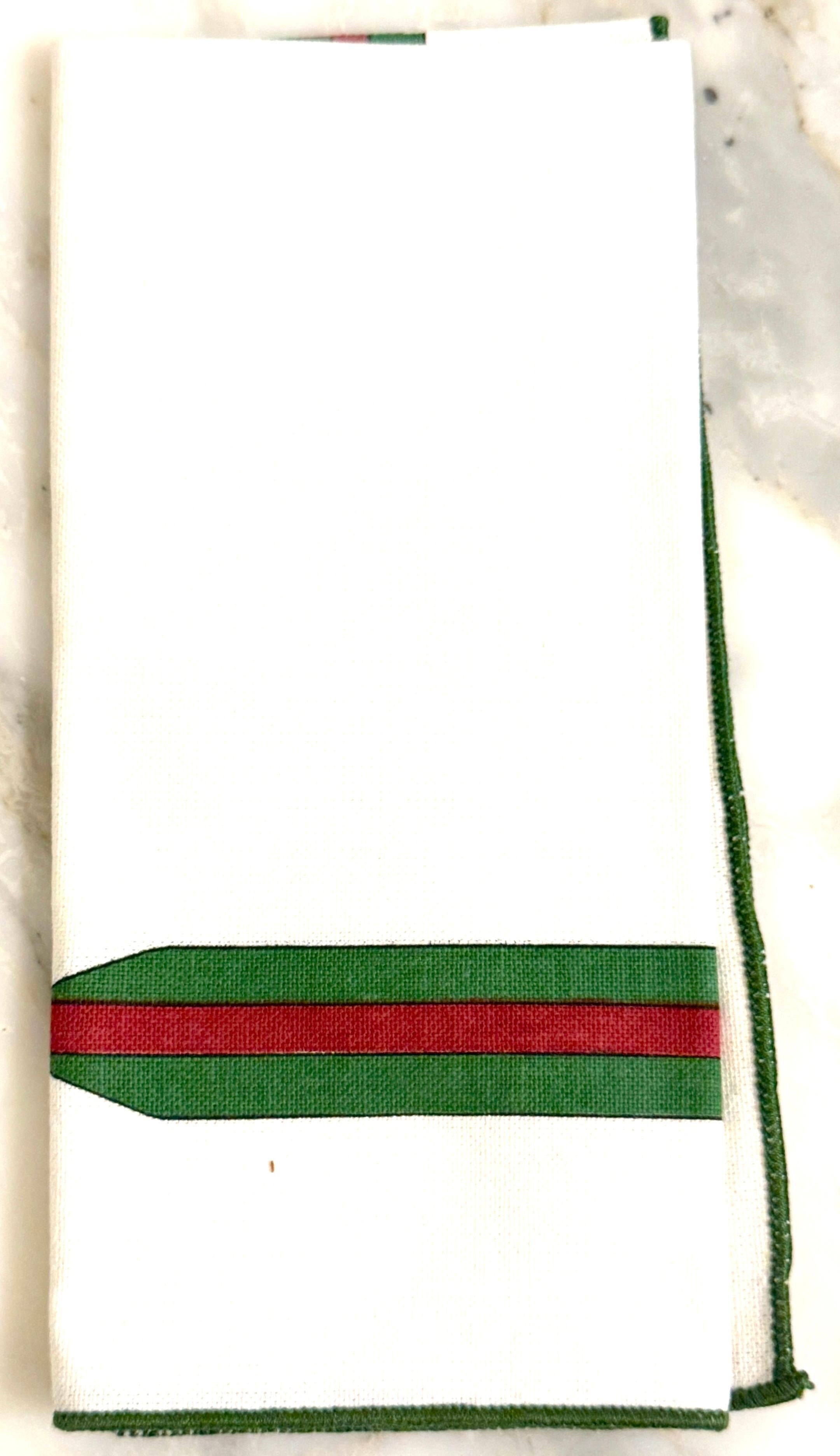 Polychromed 8 Vintage Aldo Gucci Equestrian Napkins with Horsebit Motif, Signed, 1980s For Sale