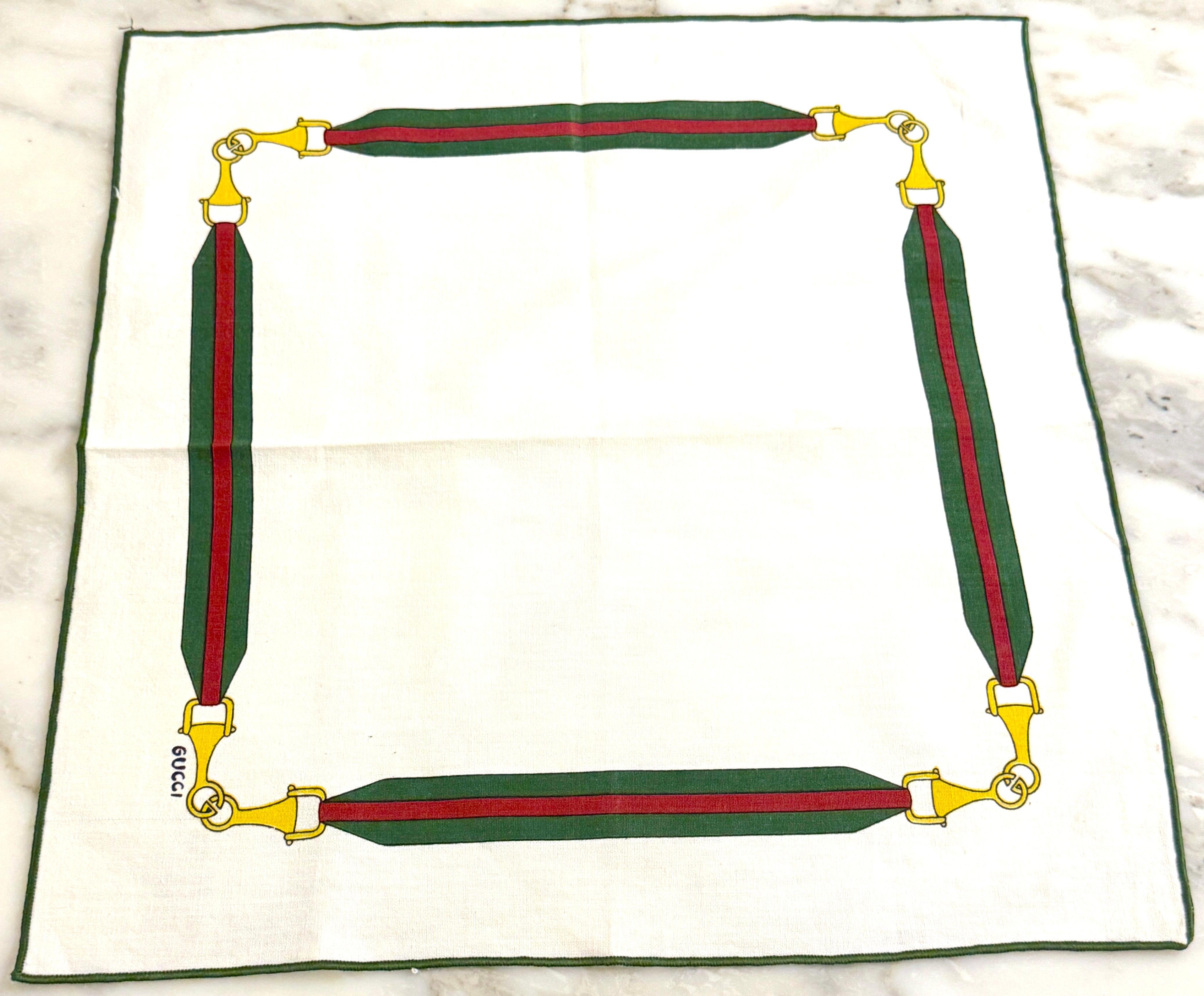 8 Vintage Aldo Gucci Equestrian Napkins with Horsebit Motif, Signed, 1980s In Good Condition For Sale In West Palm Beach, FL