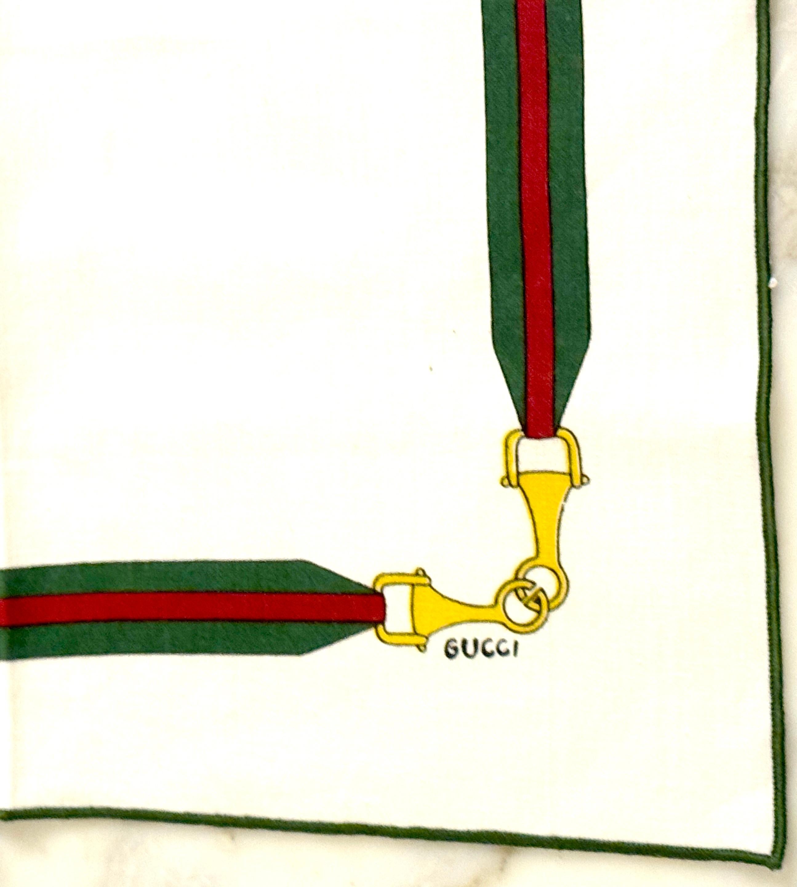 20th Century 8 Vintage Aldo Gucci Equestrian Napkins with Horsebit Motif, Signed, 1980s For Sale