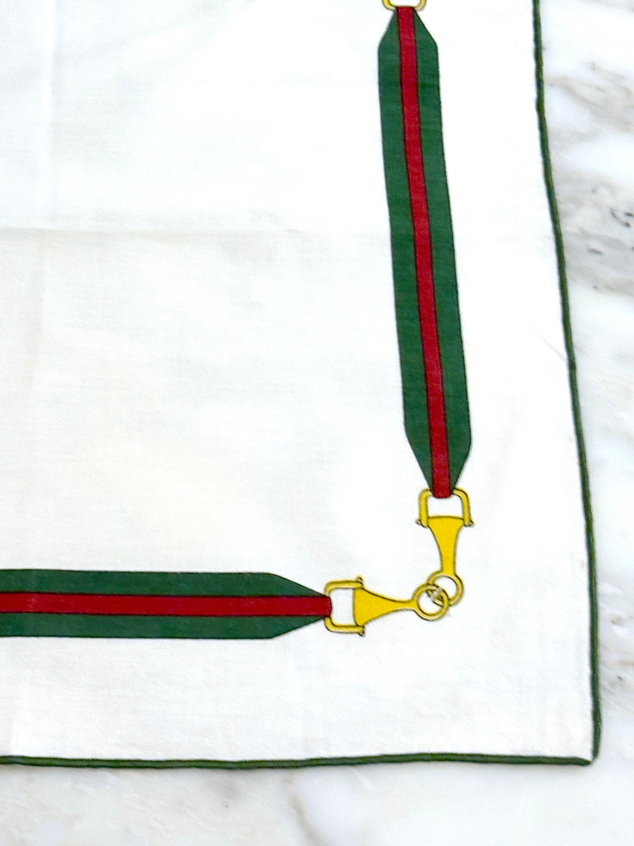 8 Vintage Aldo Gucci Equestrian Napkins with Horsebit Motif, Signed, 1980s For Sale 1