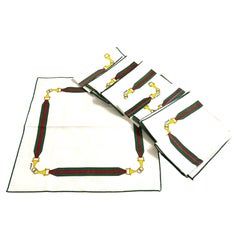 8 Vintage Aldo Gucci Equestrian Napkins with Horsebit Motif, Signed, 1980s