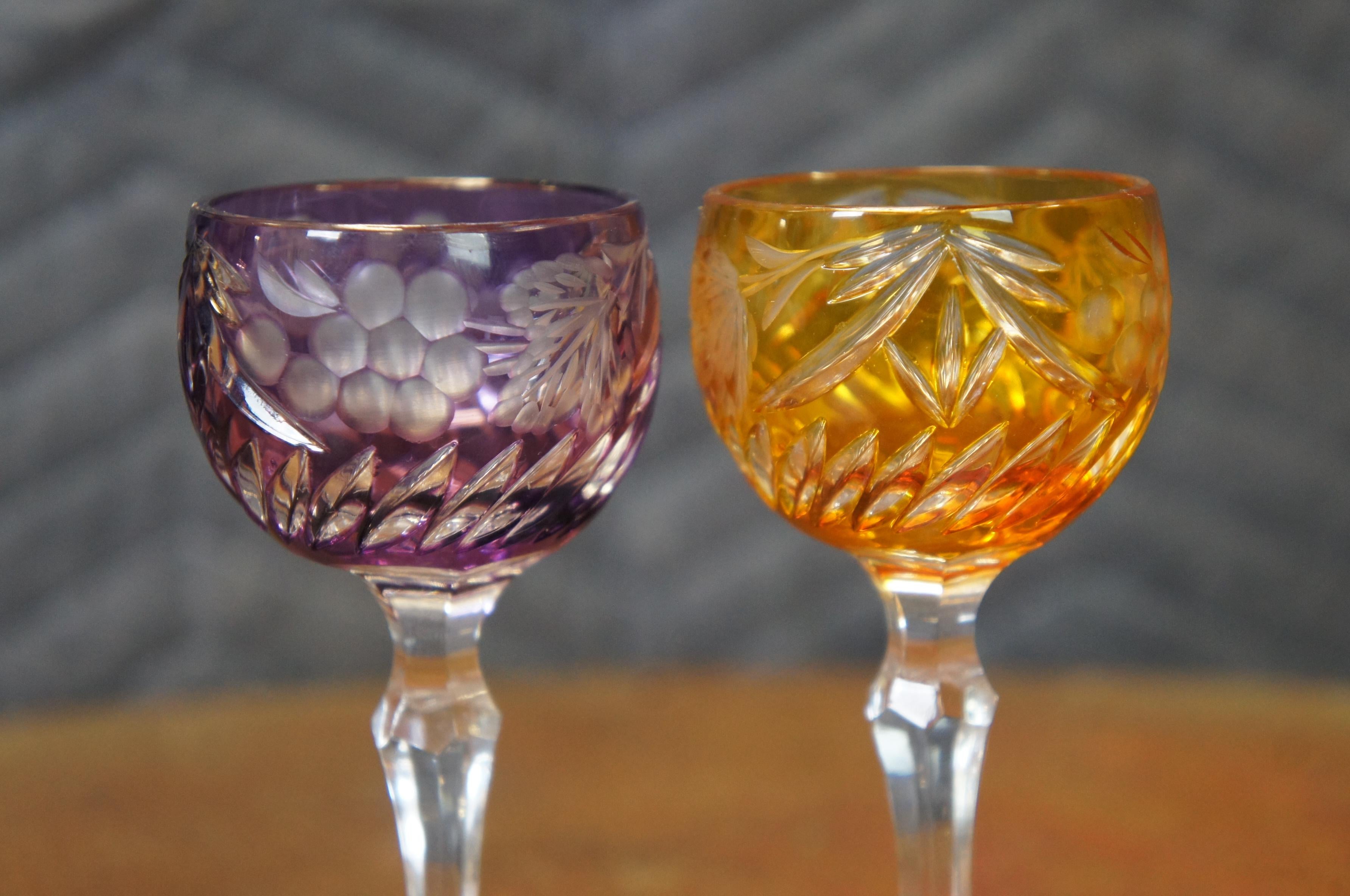 8 Vintage Bohemian Czech Cut to Clear Crystal Cordial Shot Glasses 5