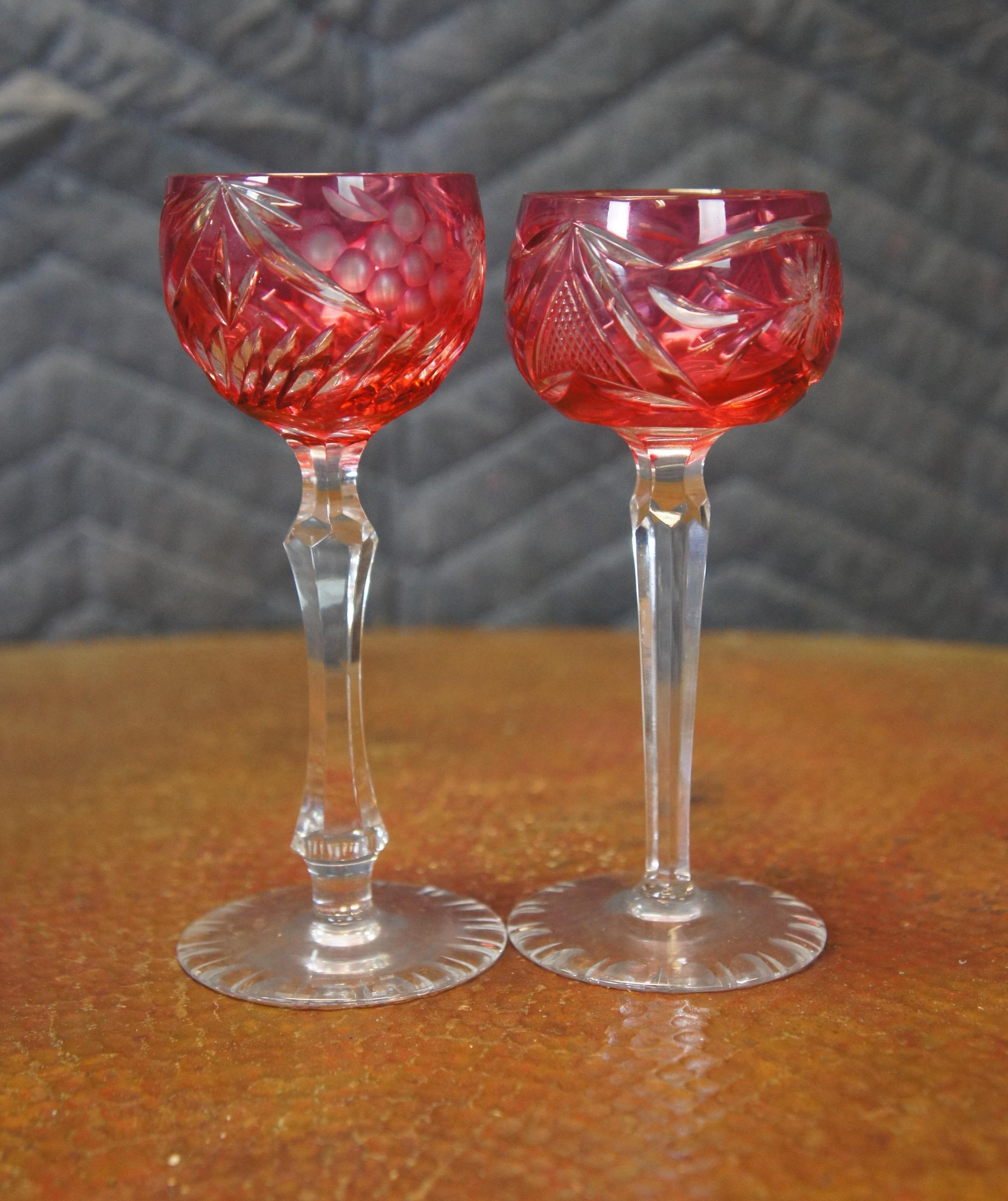 8 Vintage Bohemian Czech Cut to Clear Crystal Cordial Shot Glasses 5