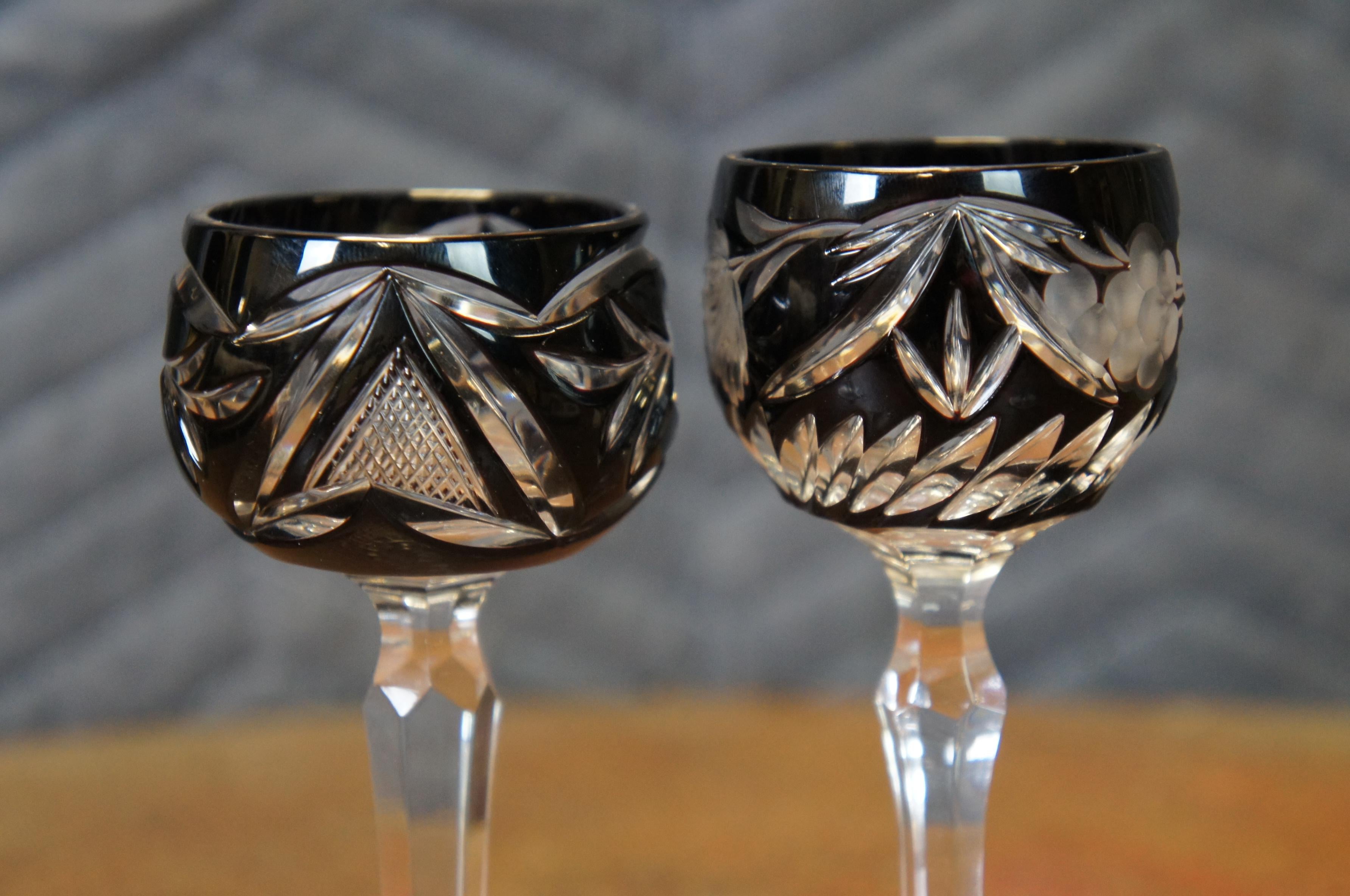 8 Vintage Bohemian Czech Cut to Clear Crystal Cordial Shot Glasses 5